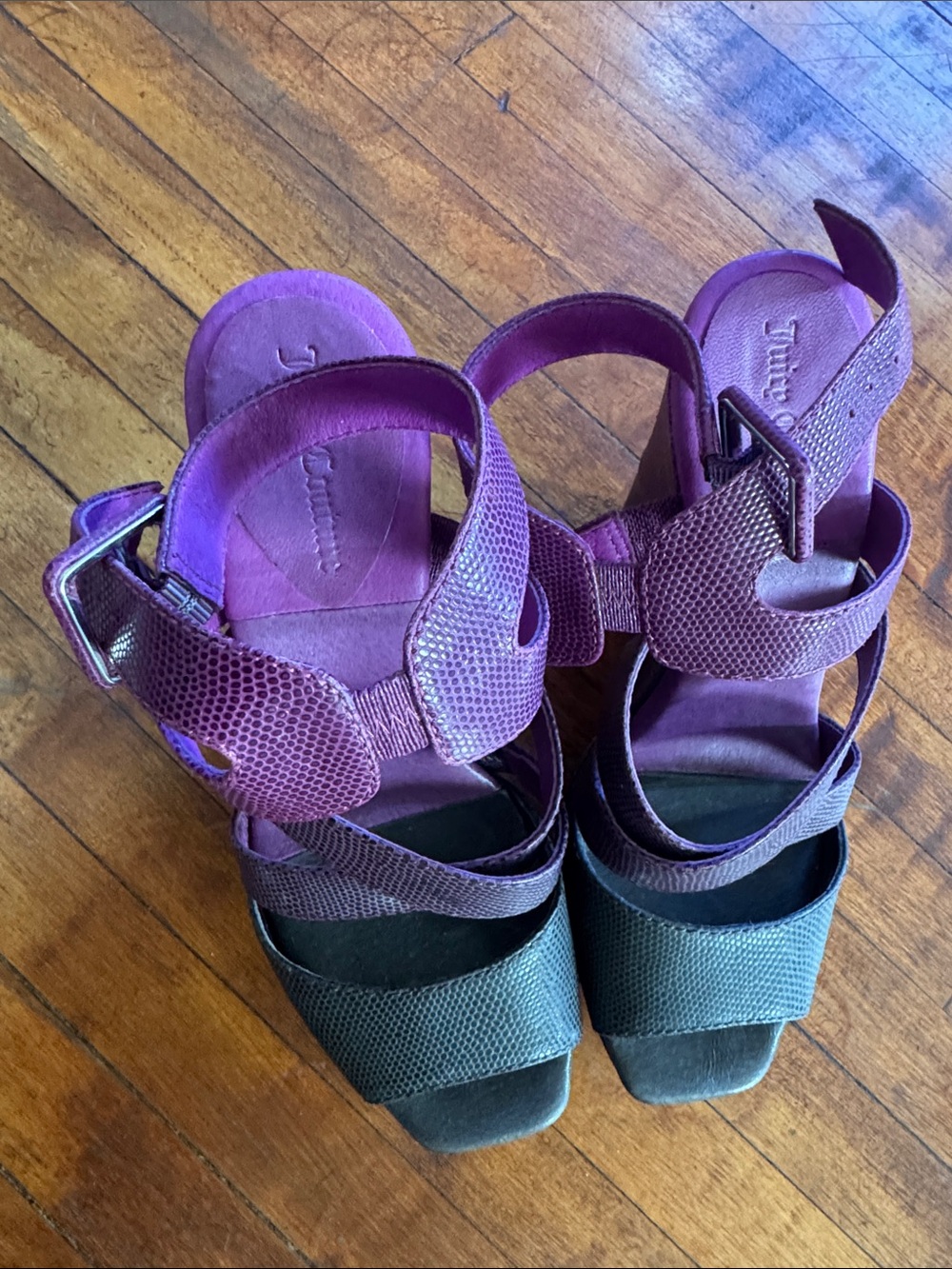 Juicy Couture Purple and Black Strappy Heels